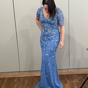 Adrianna Papell Light Blue Embellished Maxi Dress